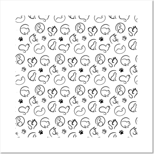 black and white cat pattern background wallpaper Posters and Art